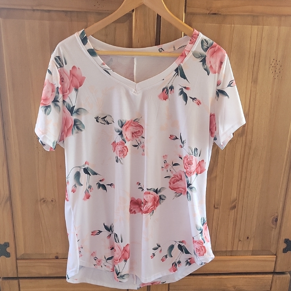 Floral White and Pink Women's Top